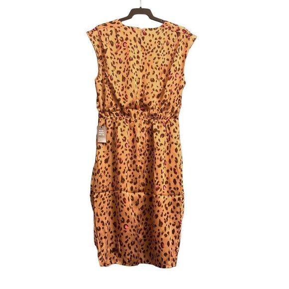 Express Small Leopard Print Draped Satin Mini Sheath Dress - Leopard print w/pin - Picture 16 of 16
